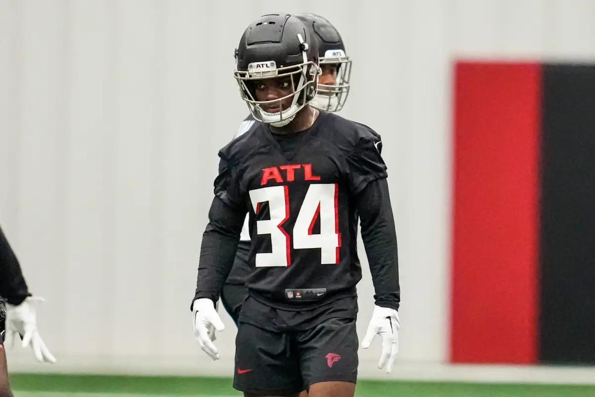 Atlanta Falcons cornerback Clark Phillips III at practice during rookie minicamp.